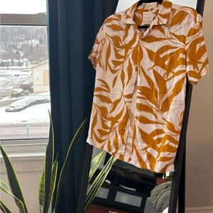 Denim & Flower Mustard and White Leaf Print Shirt